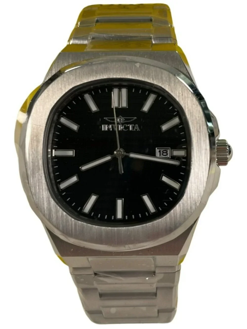 Invicta Mens Stainless Steel Black Dial Watch Model 48319 With Original Box And